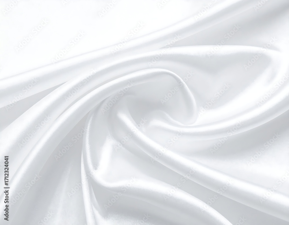Fototapeta premium Smooth white satin fabric with flowing folds. A close-up view of a luxurious material