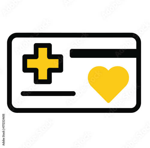 Health insurance card with medical cross and heart symbols