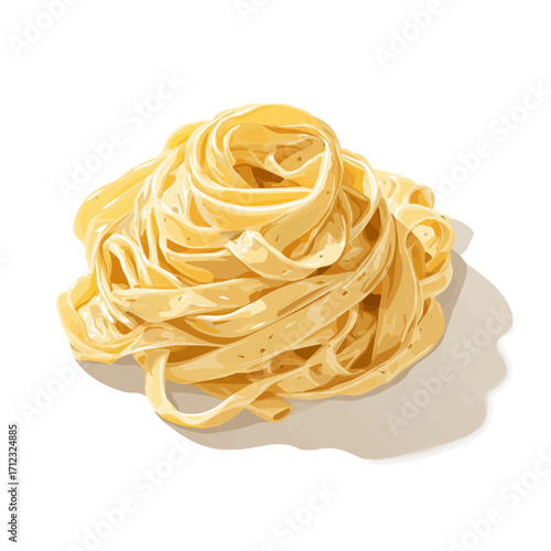 Fettuccine Alfredo, 2D flat vector illustration in icon style, isolated on a white background