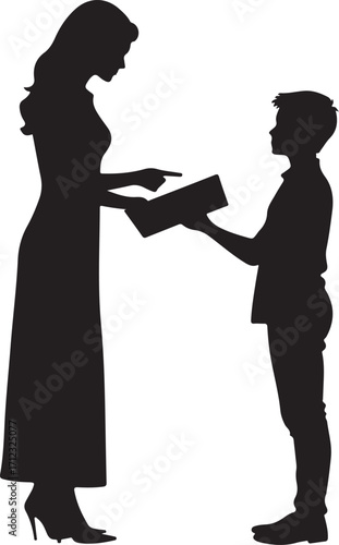 Wallpaper Mural Silhouette of a woman pointing at a book held by a boy on a white background Keywords: silhouette, woman, boy, book, pointing, teaching, education, learning, parent, child, mother, son, daughter Torontodigital.ca