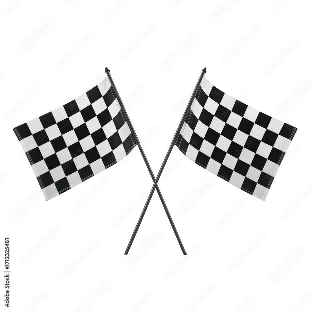 Fototapeta premium Two checkered flags crossed isolated on transparent background