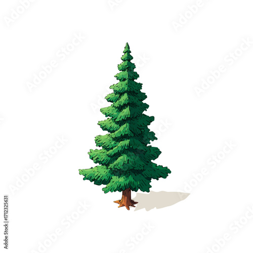 2D flat vector graphic of a Pine Tree in icon style, isolated on white background