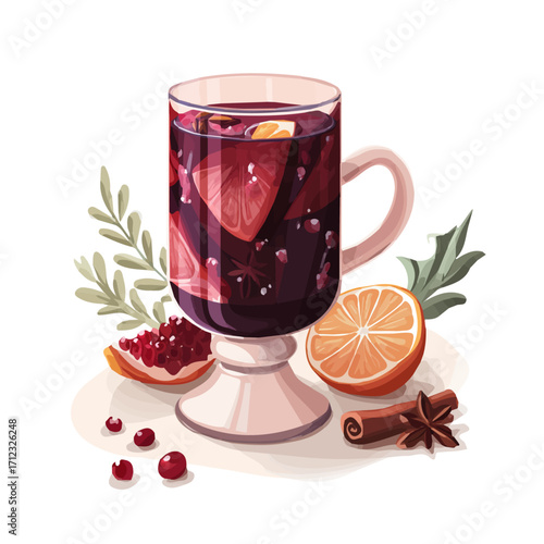 Mulled Wine, 2D flat vector illustration in icon style, isolated on a white background