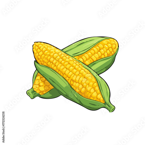 Minimal 2D flat vector of a Sweet Corn, icon-style illustration on a white background