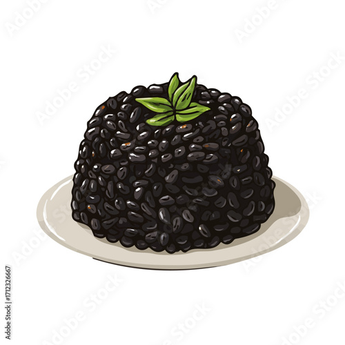 2D flat vector graphic of a Risotto Nero in icon style, isolated on white background