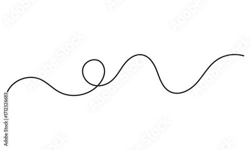 wavy line pattern with loops on white background. Thin black curved line with playful loops and swirls on a clean white background, ideal for decoration, sketches, or graphic design elements.

