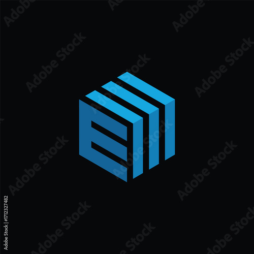 Cube Geometric Letter E Logo Design Vector Template