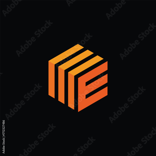 Cube Geometric Letter E Logo Design Vector Template