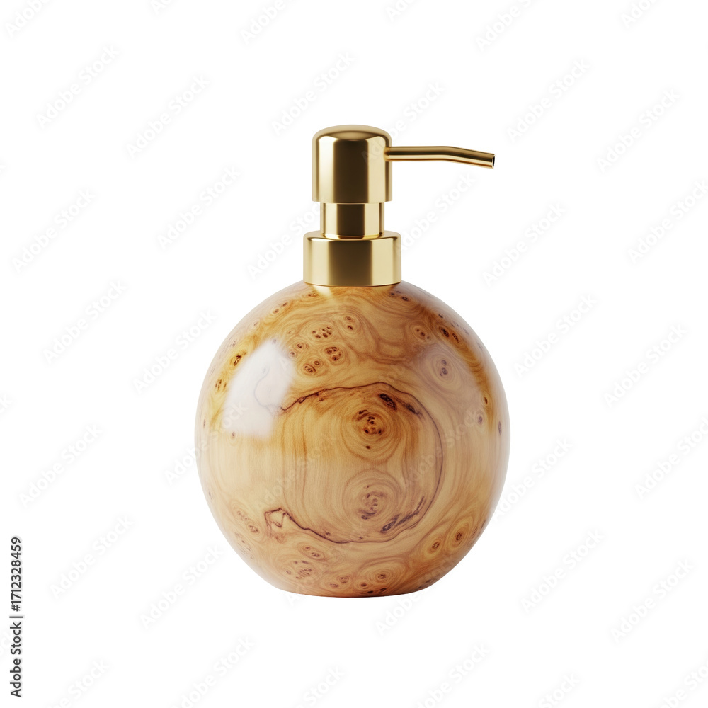 Obraz premium Wood burl pattern liquid soap dispenser with gold pump on transparent background