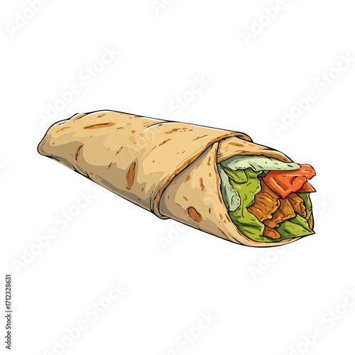 Shawarma, 2D flat vector illustration in icon style, isolated on a white background