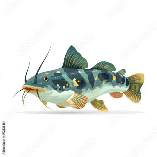 Minimal 2D flat vector of a Catfish With Barbels, icon-style illustration on a white background
