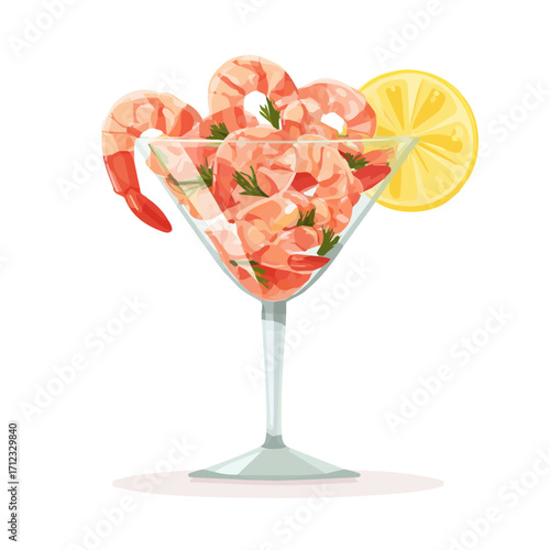 2D flat vector graphic of a Shrimp Cocktail in icon style, isolated on white background