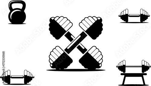 Dumbbell and Kettlebell Vector Set – Gym Fitness Silhouette Clipart