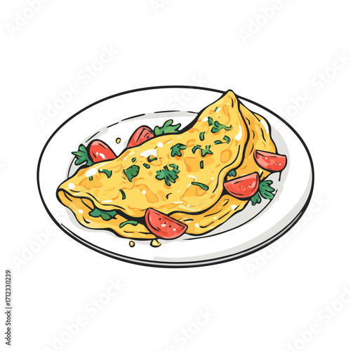 2D flat vector graphic of a Omelette in icon style, isolated on white background