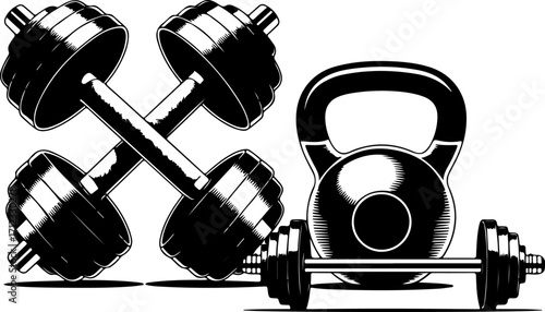 Dumbbell and Kettlebell Vector Set – Gym Fitness Silhouette Clipart