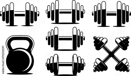 Dumbbell and Kettlebell Vector Set – Gym Fitness Silhouette Clipart