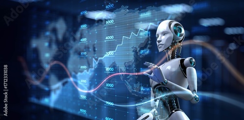 AI-Driven Global Economic Analysis with Advanced Visualization. 3d render.