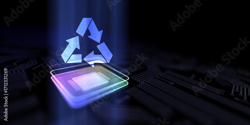 Recycle Promoting Environmental Sustainability and Waste Reduction Illustrated on a Processor, Business and Technology Concept.