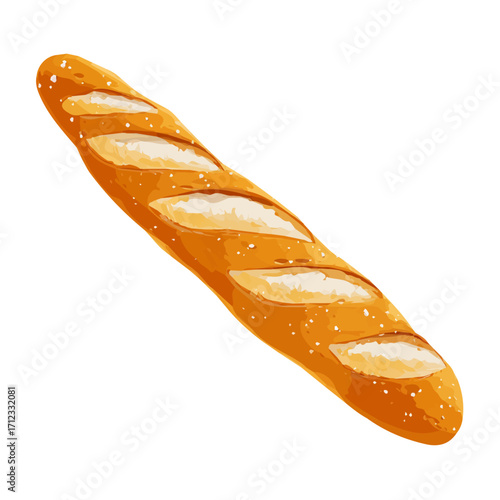 Flat 2D Baguette vector illustration, icon graphic on white background