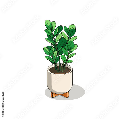 2D flat vector graphic of a ZZ Plant in icon style, isolated on white background