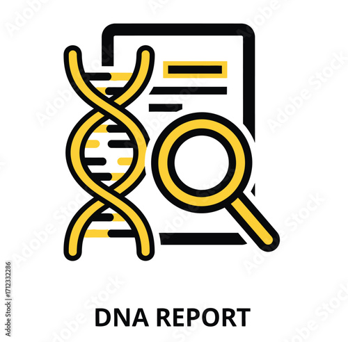 Dna report analysis with magnifying glass icon