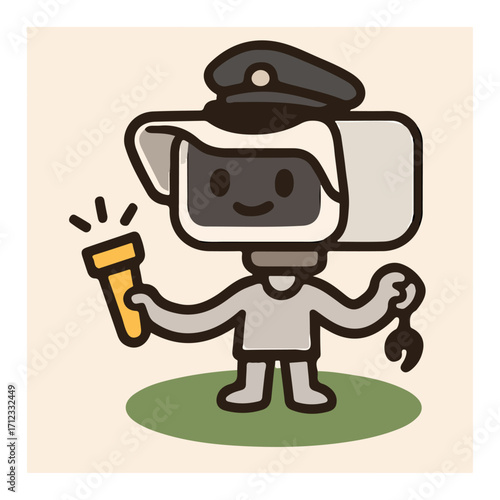 Cute Robot Security Guard with Flashlight