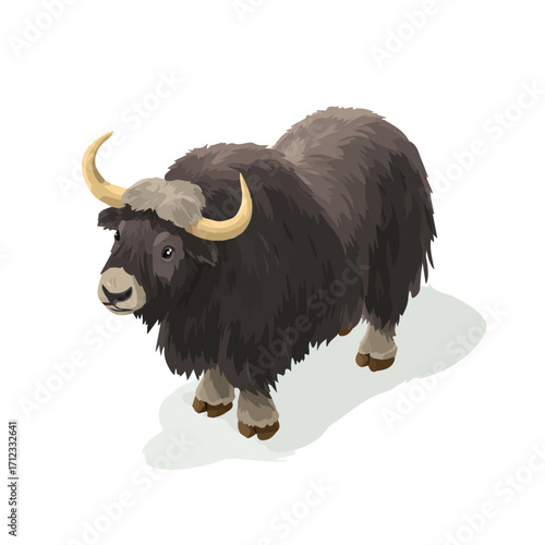 Yak, 2D flat vector illustration in icon style, isolated on a white background