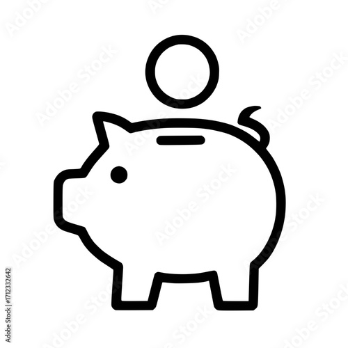 Stylized Line Art Piggy Bank – Classic Profit Saving Vector
