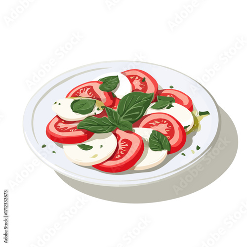2D flat vector graphic of a Caprese Salad in icon style, isolated on white background