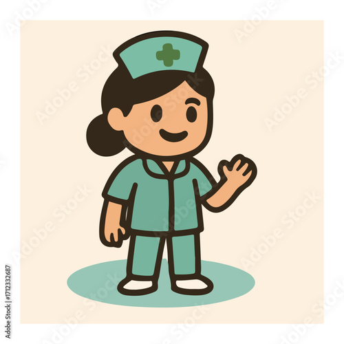 Nurse Waving – Hospital Staff Character