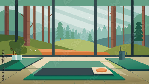 In the yoga and Pilates studio large windows provide plenty of natural light and a view of the surrounding trees. Soft lighting and calming music create a peaceful atmosphere for
