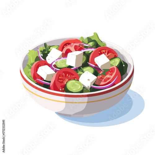 Minimal 2D flat vector of a Greek Salad, icon-style illustration on a white background