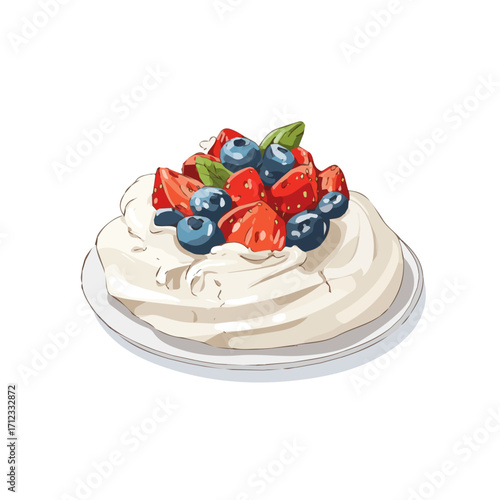 Pavlova, 2D flat vector illustration in icon style, isolated on a white background