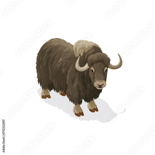 2D flat vector graphic of a Yak in icon style, isolated on white background