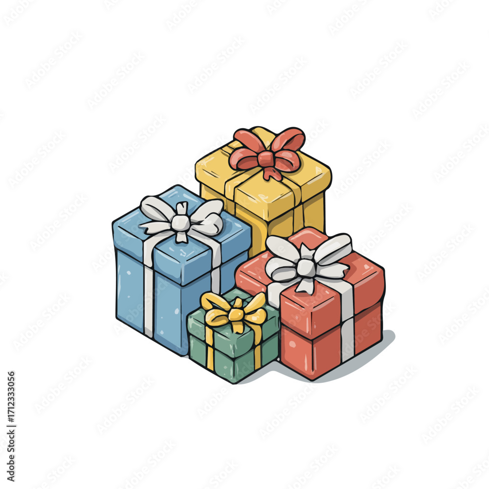 Obraz premium Christmas Gifts, 2D flat vector illustration in icon style, isolated on a white background