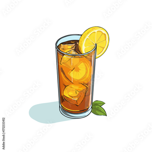 Lemon Iced Tea, 2D flat vector illustration in icon style, isolated on a white background