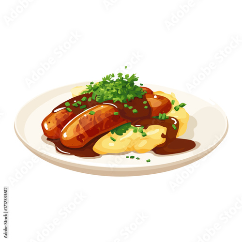 Minimal 2D flat vector of a Bangers And Mash, icon-style illustration on a white background