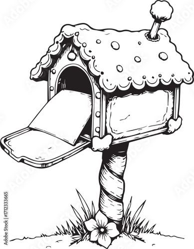 Artistic Mailbox: An artistically rendered mailbox, overflowing with a single piece of mail, resting gracefully on a quaint post, is a symbol of anticipation and correspondence.