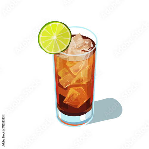Long Island Iced Tea, 2D flat vector illustration in icon style, isolated on a white background