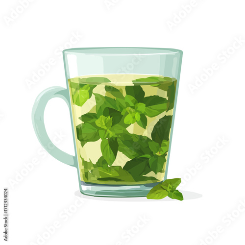 2D flat vector graphic of a Mint Tea in icon style, isolated on white background