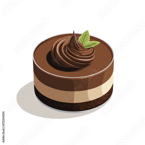 Flat 2D Chocolate Mousse vector illustration, icon graphic on white background