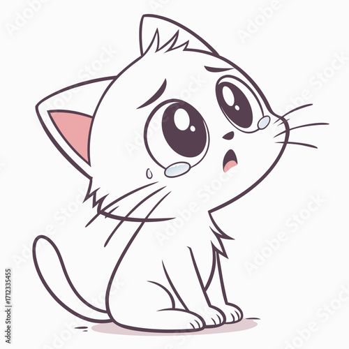 Crying Cat: A simple, yet emotionally charged illustration of a white kitten expressing sadness through tears, capturing a moment of vulnerability and heartache.