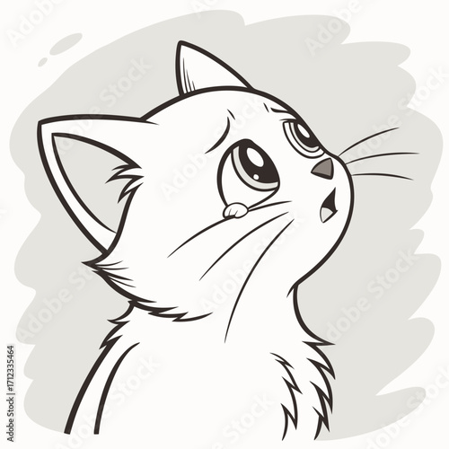 Crying Cat: A simple, yet emotionally charged illustration of a white kitten expressing sadness through tears, capturing a moment of vulnerability and heartache.