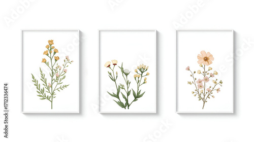 Eco packaging design with floral illustration poster set isolated on white background for product branding