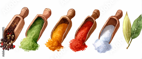 Vector illustration, set of Spices. White background. Watercolor illustrations