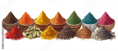 Vector illustration, set of Spices. White background. Watercolor illustrations