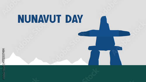 Nunavut Day Icon with Inuksuk and Mountains