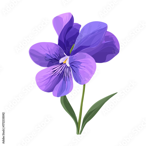 Violet Flower, 2D flat vector illustration in icon style, isolated on a white background