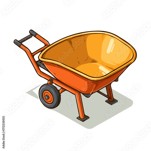 2D flat vector graphic of a Wheelbarrow in icon style, isolated on white background