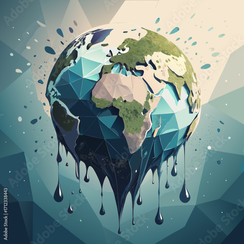 Geometric Vector Illustration of Melting Earth Symbolizing Climate Change